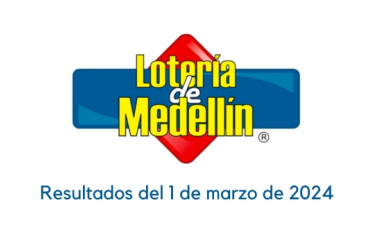 Logo de la Lotería de Medellín con un texto abajo que dice "Resultados del 1 de marzo de 2024"