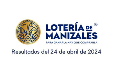 Logo de la Lotería de Manizales. Debajo dice "resultados del 24 de abril de 2024"