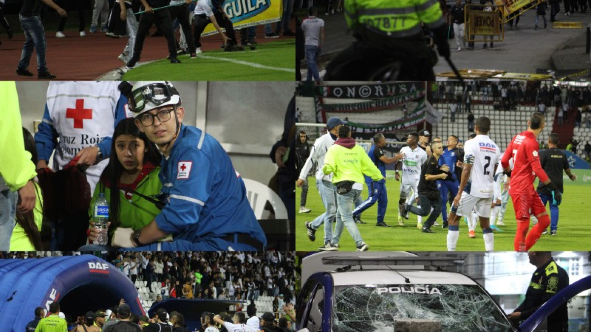 Las imágenes que dejó el final del partido de anoche en el Palogrande. Los hinchas, al borde de la cancha, armados para lo que sea. El Once Caldas, entre tanto, perdió 1-2 con Alianza Petrolera.