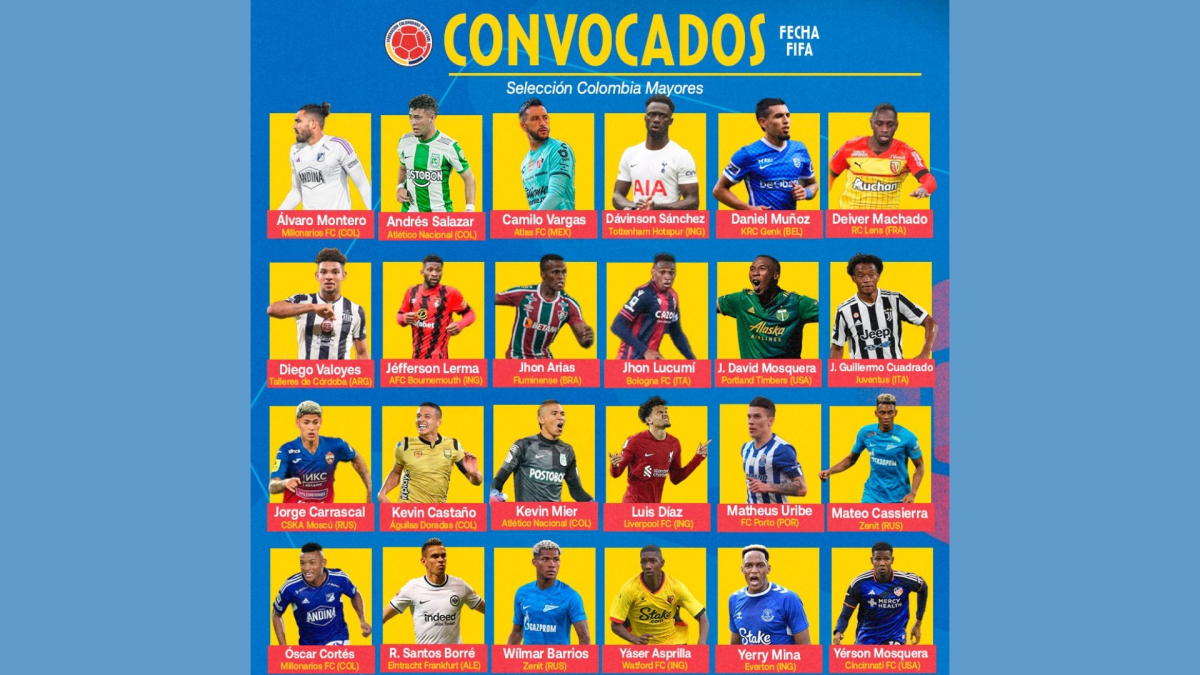 Con fotografías de los jugadores utilizando las indumentarias de sus clubes, la Selección Colombia dio a conocer la convocatoria de Néstor Lorenzo para enfrentar a Irak y Alemania.