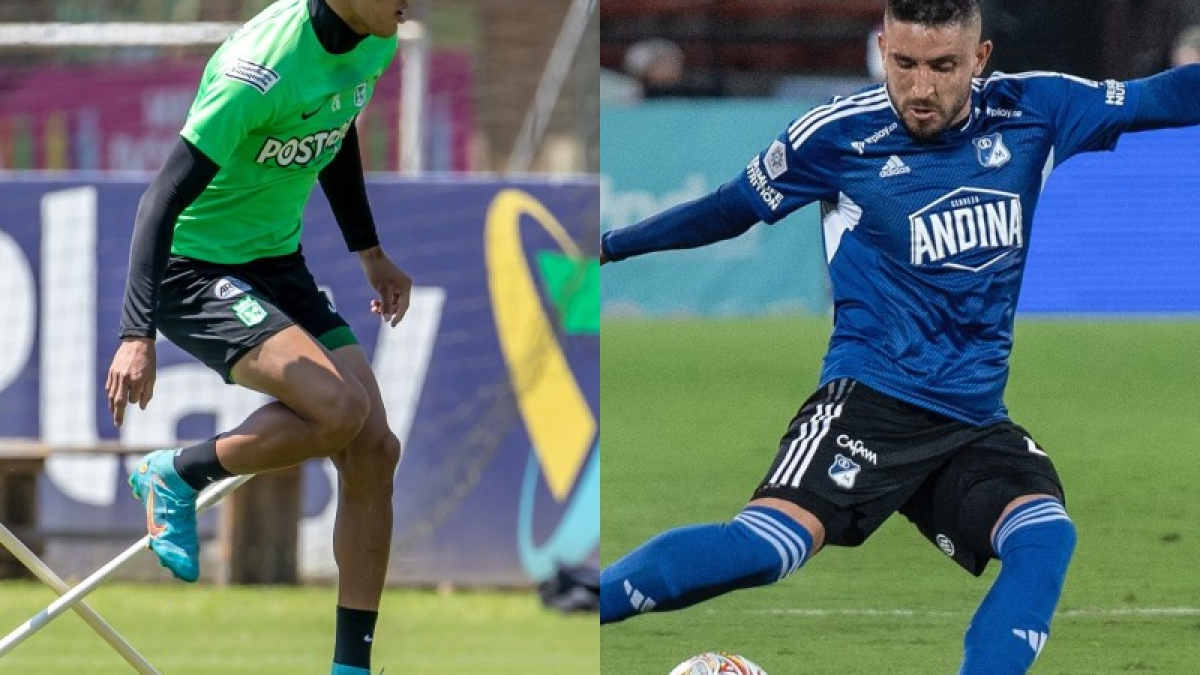 El marmateño Nelson Deossa, de Atlético Nacional (izquierda), y el manizaleño Israel Alba, de Millonarios, son la cuota caldense en la final de la Liga BetPlay Dimayor I 2023.