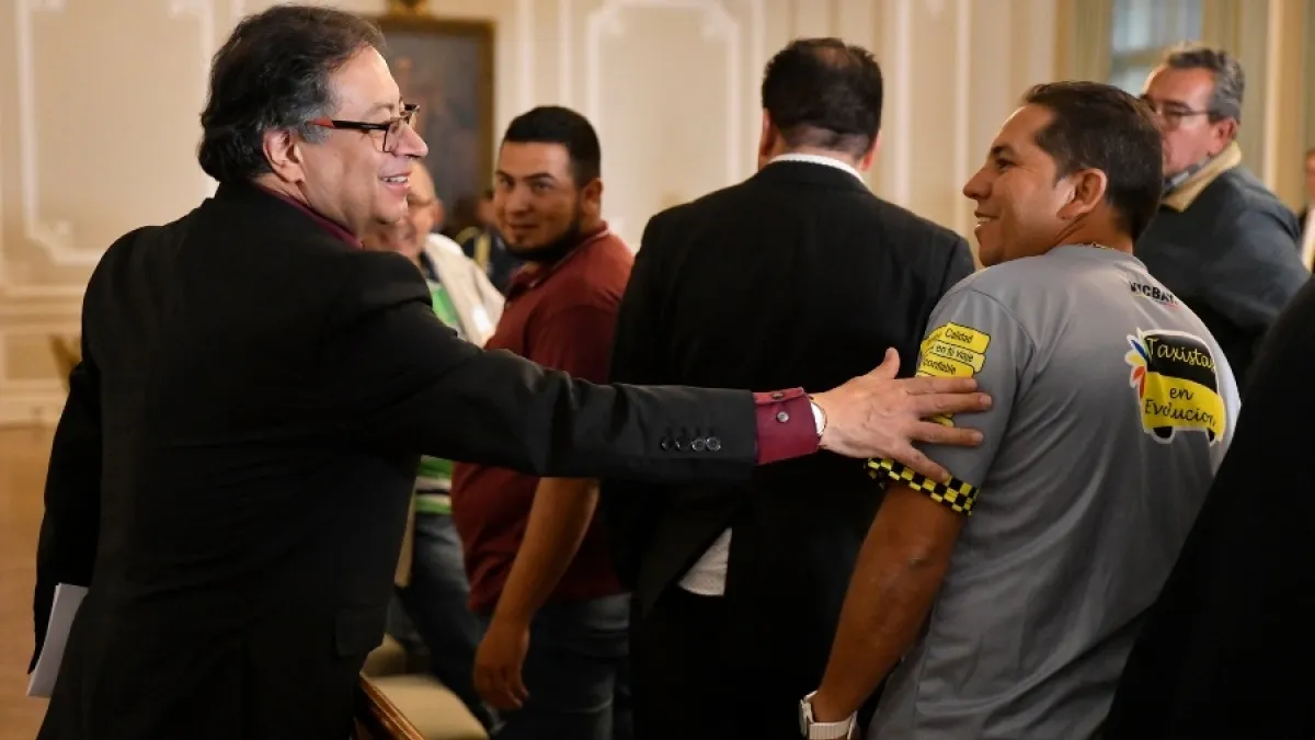 El presidente, Gustavo Petro, este viernes en el encuentro con taxistas en la Casa de Nariño. 