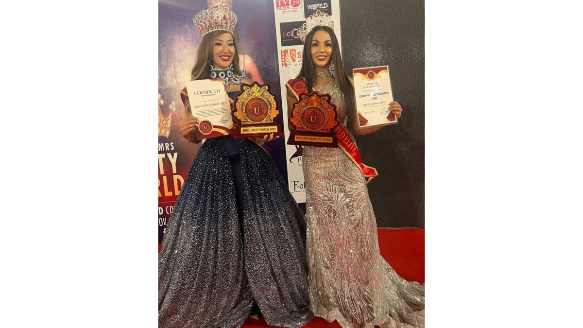 La abogada manizaleña Paula Andrea Cañón (derecha) logró el segundo lugar en el reinado Mrs. Unity World.