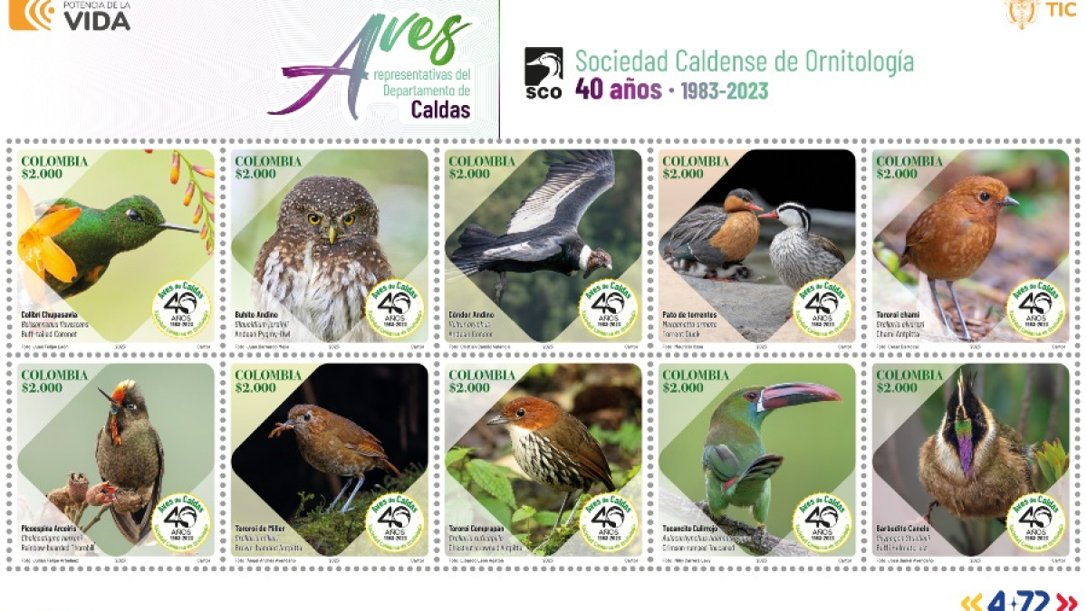  la emisión filatélica de aves representativas de Caldas