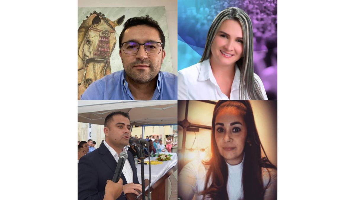 Andrés Felipe Aristizábal (arriba), Jhónatan Manuel Vásquez, Gloria Raigosa (arriba) y Diana Agudelo.