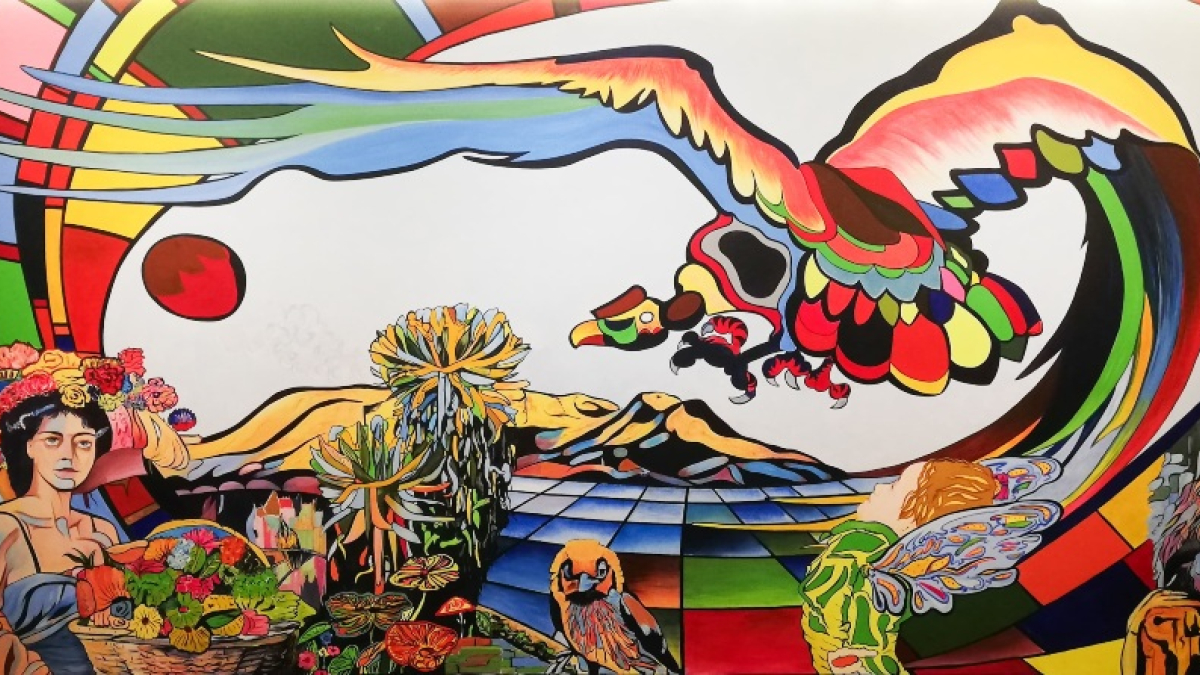 El nuevo mural de la Casa de la Cultura de Villamaría con los elementos más representativos de este municipio.