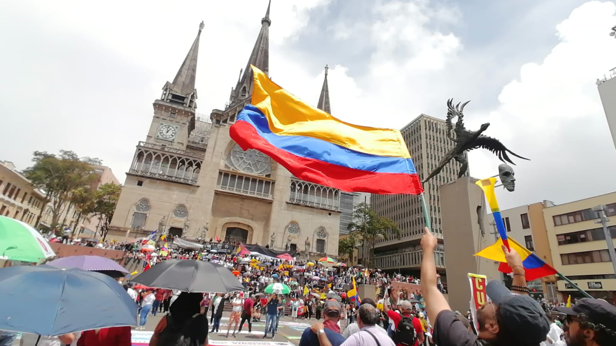 Concentración en la Plaza de Bolívar de Manizales este 1 de mayo.