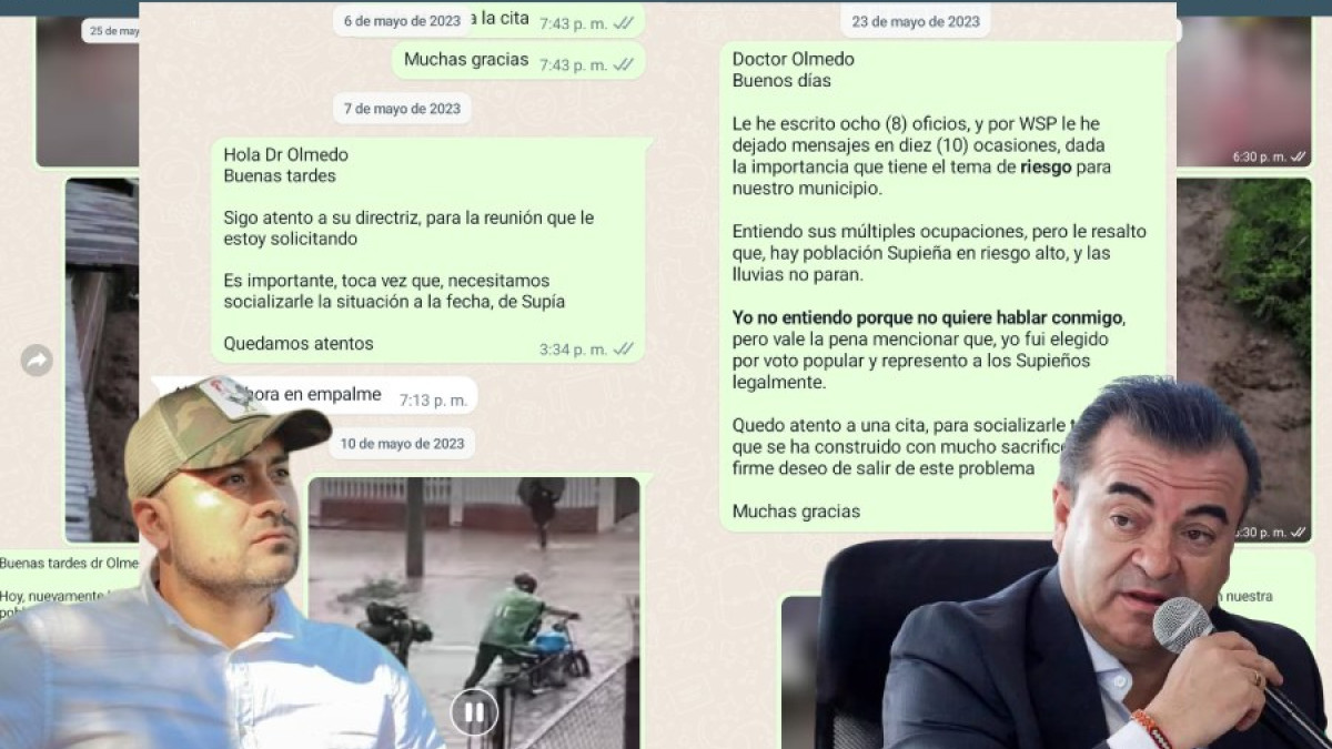 Algunos de los pantallazos de los mensajes que el exalcalde de Supía Marco Antonio Londoño Zuluaga le envió en mayo pasado al entonces director de la UNGRD Olmedo López.