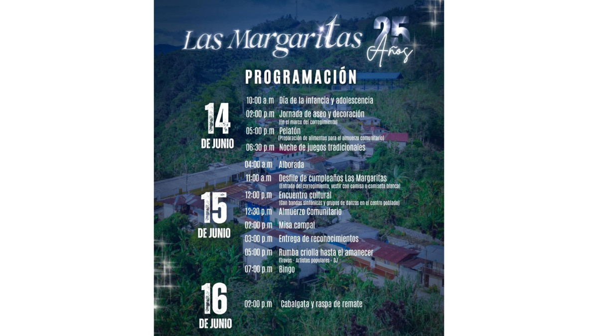 Esta es la programación para los 25 años de Las Margaritas.