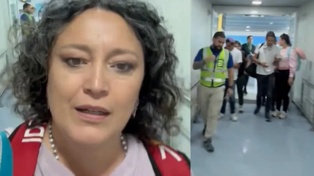 Reproducción | LA PATRIA  "Nos quitaron el pasaporte durante hora y media, no nos dijeron nada. Nos devuelven a dos mujeres ecuatorianas y a dos jóvenes colombianos", afirmó en un video grabado mientras era escoltada en el Aeropuerto Internacional de Maiquetía, en Caracas.