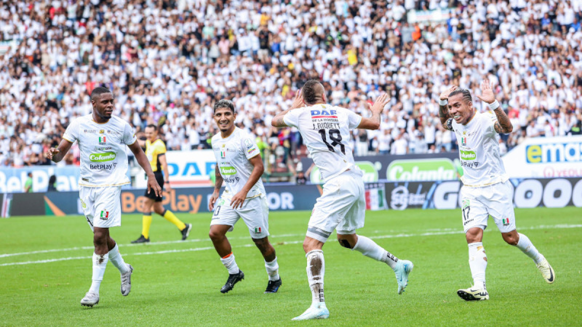 Así celebró el Once Caldas la paridad, que llegó con el tanto de Jéider Riquett.