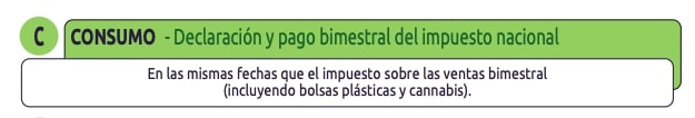 Calendario de pago de impuesto al consumo