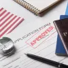 Visa americana  visa y bandera de Estados Unidos