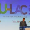 El presidente del Gobierno español, Pedro Sánchez, durante su intervención este lunes en la sesión de la cumbre de líderes UE-Celac en Bruselas