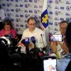 El fiscal general de Colombia, Francisco Barbosa, habla hoy durante una rueda de prensa al terminar su intervención en el 8 Congreso Empresarial Colombiano en Cartagena.