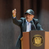 El presidente, Gustavo Petro, durante su intervención en la Gran Asamblea Nacional Cafetera en Bogotá. 