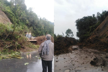 Vía Manizales-Fresno, con paso a un carril en el sector de Mesones