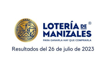 Logo de la Lotería de Manizales. Debajo dice "resultados del 26 de julio de 2023"