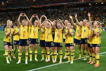 Las jugadoras de Suecia celebran ganar el partido por el tercer lugar de la Copa Mundial Femenina de la FIFA 2023 entre Suecia y Australia, en Brisbane, Australia.