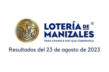 Logo de la Lotería de Manizales. Debajo dice "resultados del 23 de agosto de 2023"