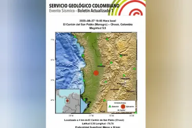 Temblor en el Chocó de 5.5 de magnitud se sintió en Manizales y Caldas