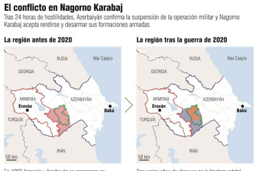 Mapa sobre el conflicto en Nagorno Karabaj.