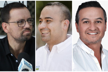 Luis Carlos Velásquez Cardona (izquierda), gobernador de Caldas; Marco Antonio Londoño Zuluaga (centro), alcalde de Supía, y Marlon Alexánder Tamayo Bustamante, mandatario de Riosucio.