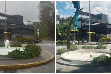 Foto | Luis Fernando Trejos | LA PATRIA ANTES. Así estaba el ornamento en febrero en el recorrido de LA PATRIA.  Foto | LA PATRIA AHORA. Estado actual de la fuente donde se ve activa y limpia.    