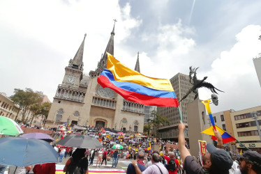 Concentración en la Plaza de Bolívar de Manizales este 1 de mayo.