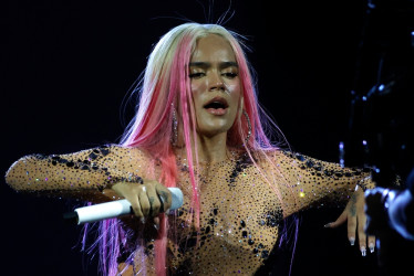 La cantante y compositora antioqueña Karol G durante una de sus cuatro noches en el estadio Santiago Bernabéu, en Madrid (España).