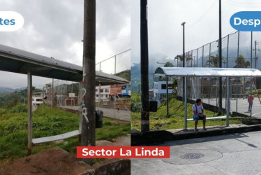 El paradero de La Linda estaba sostenido por un poste. 