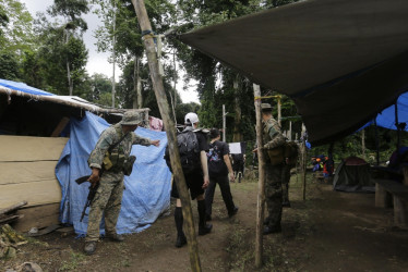 Fotografía que muestra un campamento en medio de un operativo este sábado en plena selva del Darién