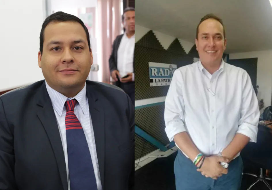 El conservador Simón Ramírez, presidente del Concejo de Manizales, y el diputado del Partido de la U Andrés Fernando Chaparro, presidente de la Asamblea de Caldas. Presidentes Concejo de Manizales y Asamblea de Caldas