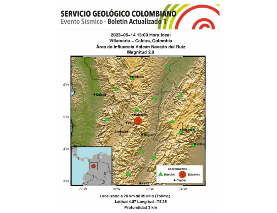 Sismo de este domingo en Villamaría (Caldas). Sismo de este domingo en Villamaría (Caldas).