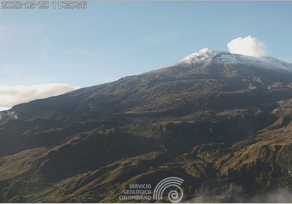 Así se observó el pasado 29 de mayo el Ruiz desde la cámara web de monitoreo ubicada en el Cerro Gualí.