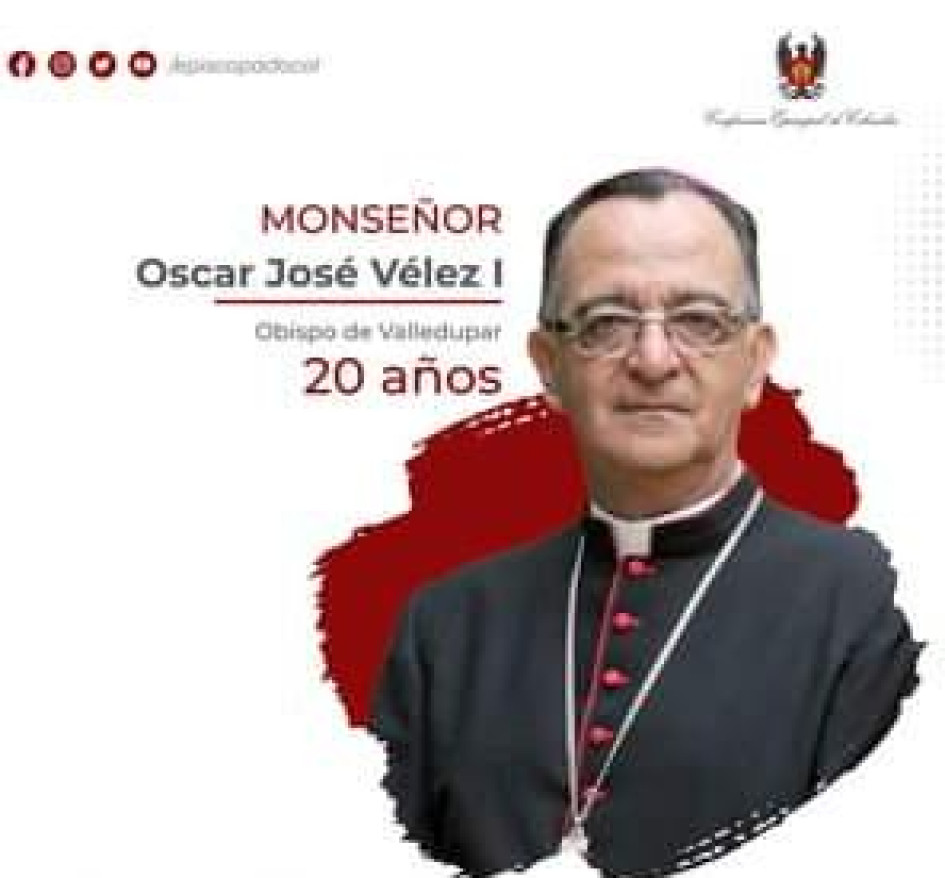 Monseñor Óscar José Vélez Isaza, obispo de Valledupar y nacido en Pensilvania (Caldas), cumplió 20 años de ordenación episcopal.