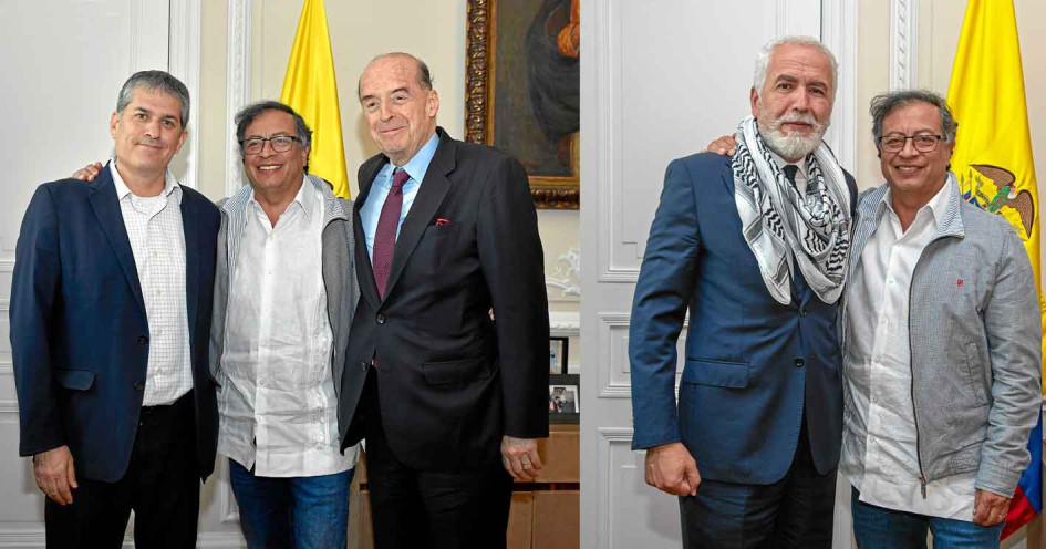 Gustavo Petro se reunió ayer con los embajadores de Israel, Gali Dagan, y de Palestina, Raouf Almalki, en el encuentro con este último lo acompañó Álvaro Leyva, ministro de Exteriores de Colombia. Gustavo Petro se reunió ayer con los embajadores de Israel, Gali Dagan, y de Palestina, Raouf Almalki, en el encuentro con este último lo acompañó Álvaro Leyva, ministro de Exteriores de Colombia.