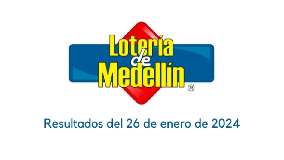 Logo de la Lotería de Medellín con un texto abajo que dice "Resultados del 26 de enero de 2024"