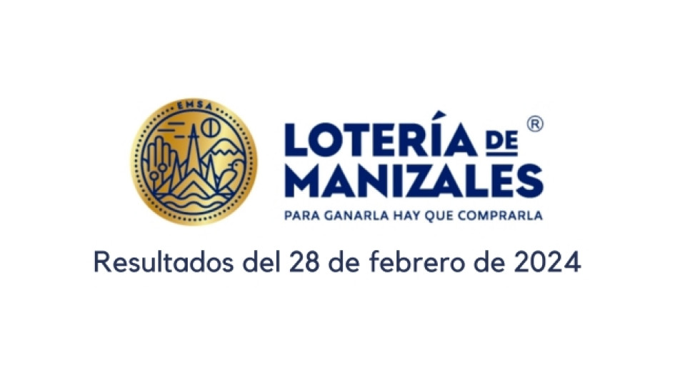 Logo de la Lotería de Manizales. Debajo dice "resultados del 28 de febrero de 2024"