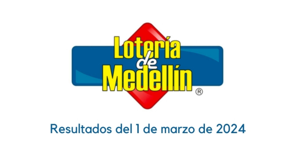 Logo de la Lotería de Medellín con un texto abajo que dice "Resultados del 1 de marzo de 2024"