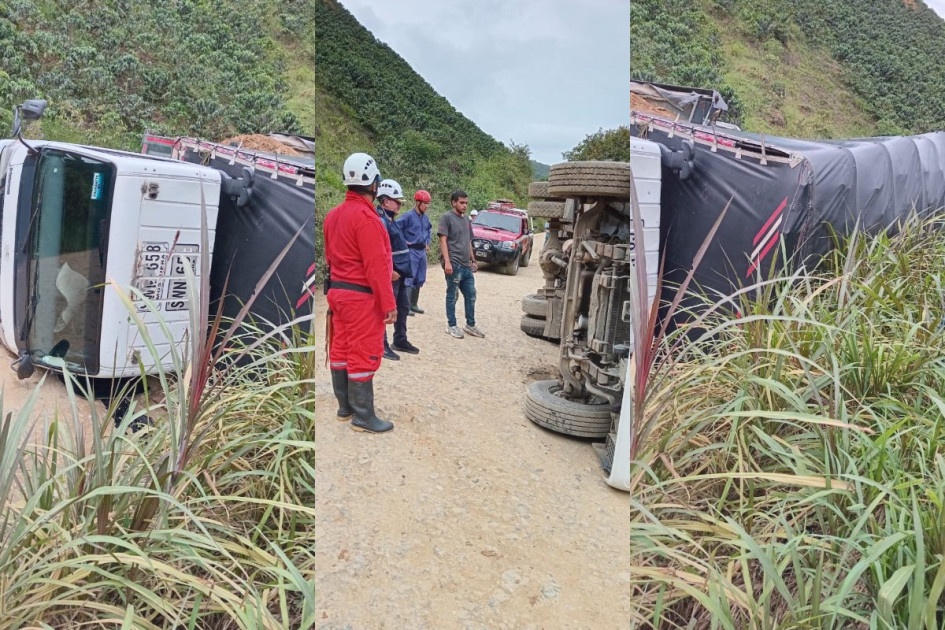 Los organismos de socorro atendieron el volcamiento del camión en la vía Pácora-Salamina. 