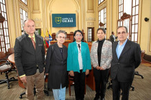 César Augusto Ramírez, María Doralba Arias Orozco, gestora Social Aguadas; María Galeano, María Emma Gómez y Javier Sánchez Cardona. César Augusto Ramírez, María Doralba Arias Orozco, gestora Social Aguadas; María Galeano, María Emma Gómez y Javier Sánchez Cardona.