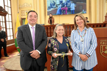Luz Dary Medina de Osorio, presidenta Sociedad Mejoras Públicas de Aguadas; Mauricio Londoño Jaramillo y la diputada, María Isabel Gaviria Calderón. Luz Dary Medina de Osorio, presidenta Sociedad Mejoras Públicas de Aguadas; Mauricio Londoño Jaramillo y la diputada, María Isabel Gaviria Calderón.