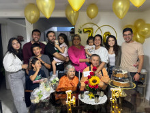 Leonardo y Fidelina en compañía de su familia, entre ellos, sus nietos y bisnietos María José, Daniel, Martín, Rafael, Juan José, Camila, Laura, Emma, Ana María, Catalina y Esteban.