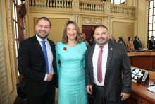 Juan Felipe Álvarez, secretario General de la Alcaldía de Manizales; María Isabel Gaviria, presidente de la Asamblea de Caldas; y Jhon Freddy Arenas, diputado.