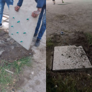 La comunidad repara la cancha de Alto Bonito con recursos propios 